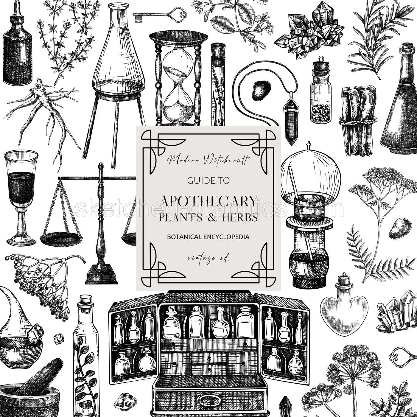Antique apothecary hand-drawn vector illustration. Alchemy sketches. Vintage chemistry flyer design. NOT AI generated Illustration